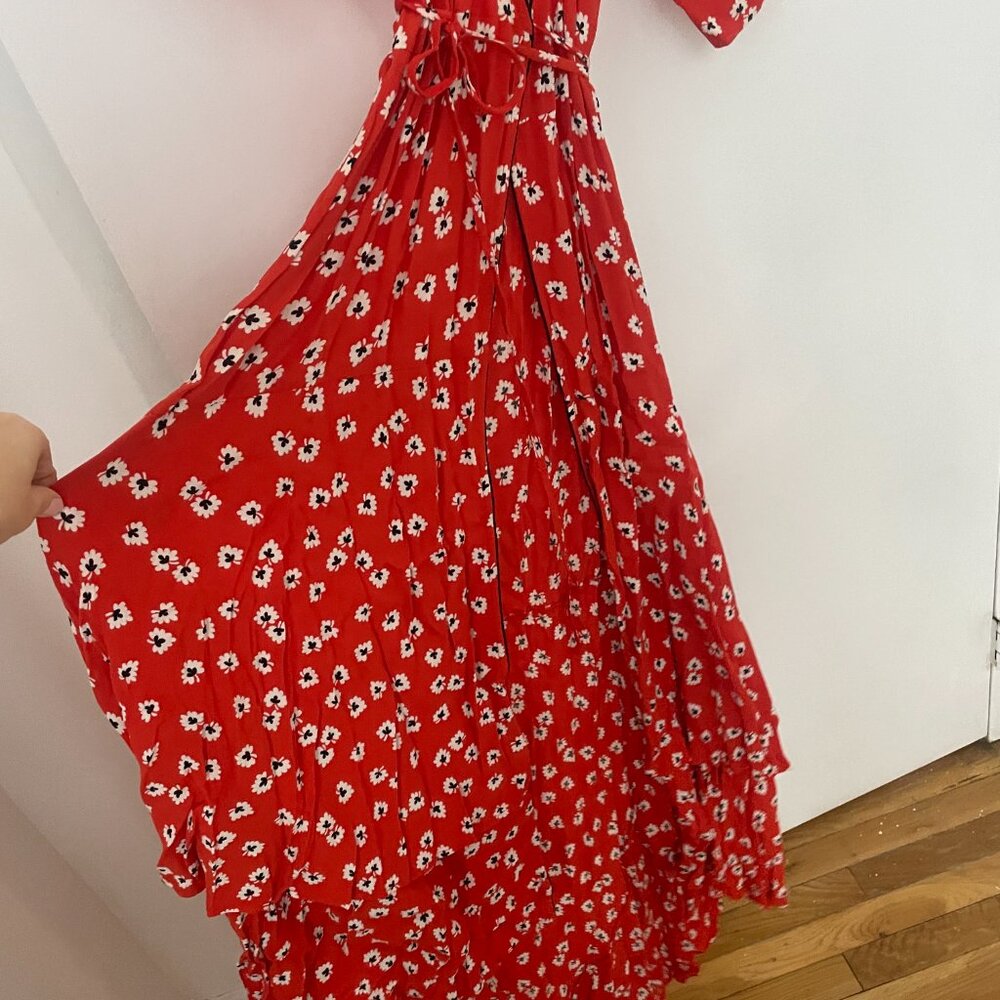 Ganni Red Floral Wrap Dress EUC - Picture 3 of 9